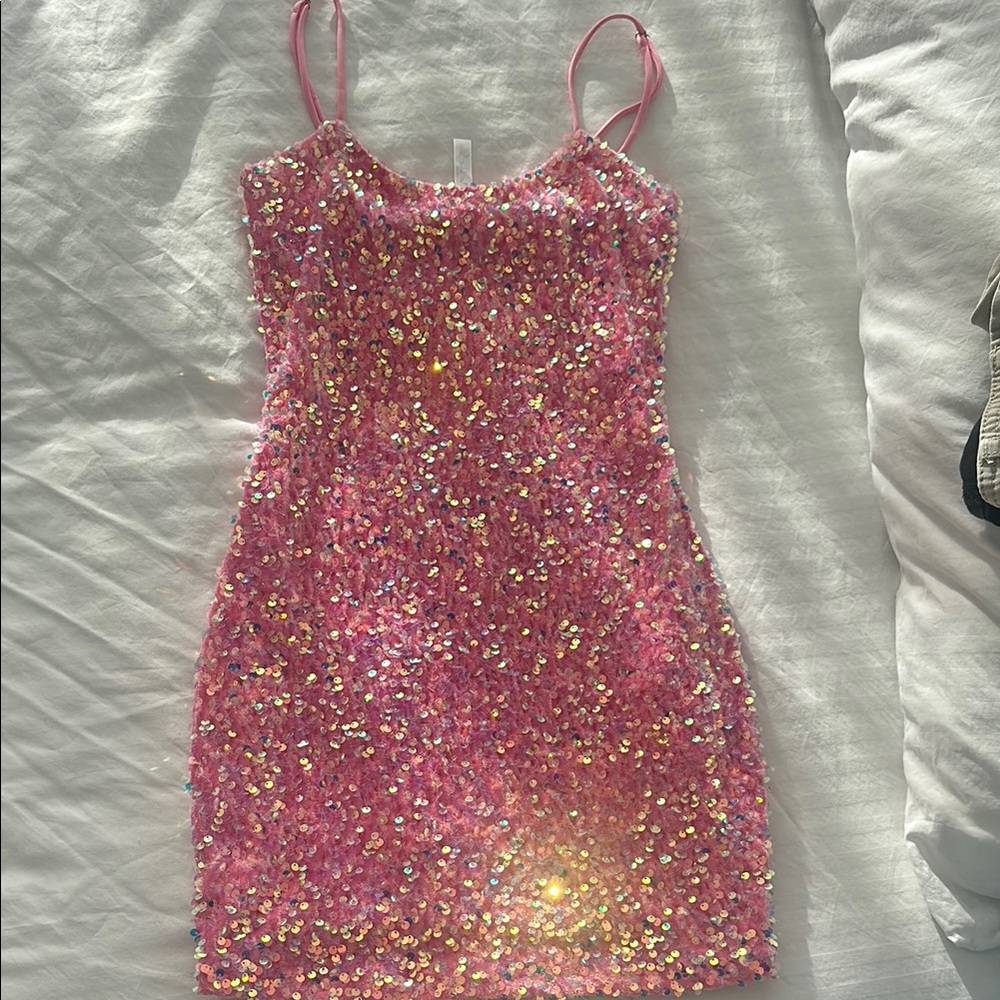 Pink Sequin Mini Dress